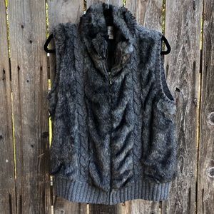 Gray faux fur knit vest